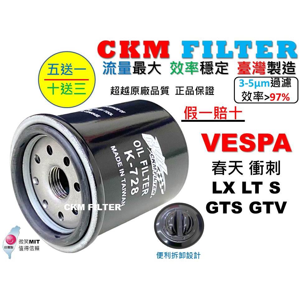 【CKM】偉士牌 VESPA 春天 衝刺 LX LT S GTS GTV 超越 原廠 正廠 機油濾芯 濾蕊 機油濾清器