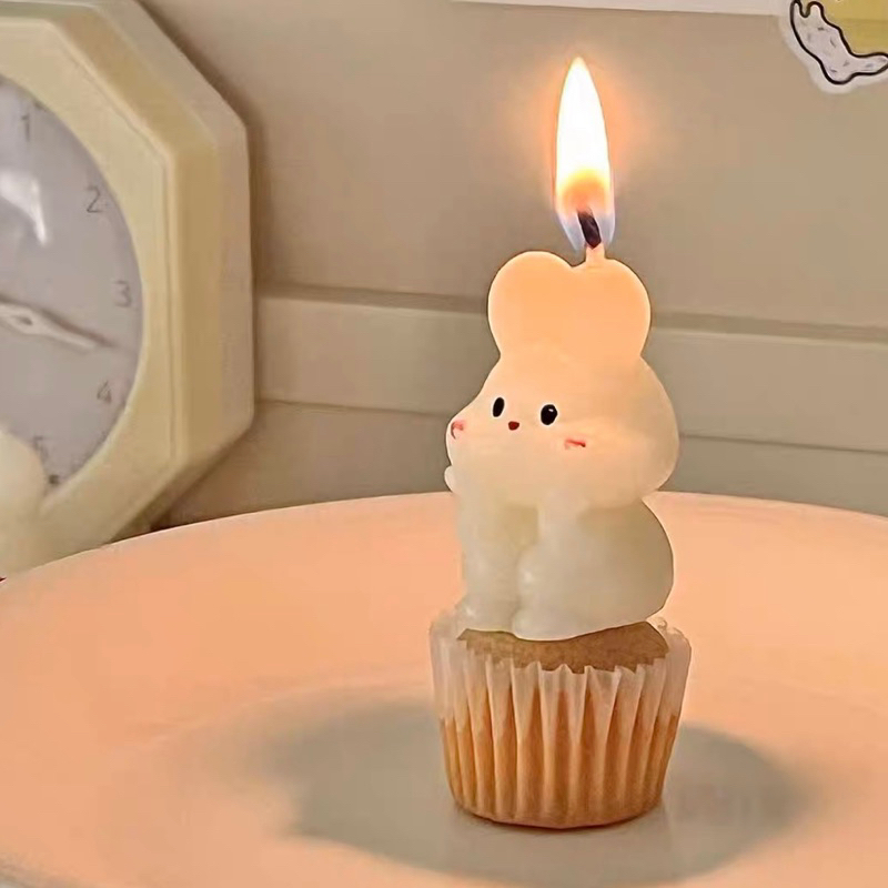 韓國ins風可愛捧臉頰小白兔造型蠟燭 生日蛋糕節日慶祝