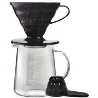 HARIO V60黑色01樹脂圓錐濾杯咖啡壺組