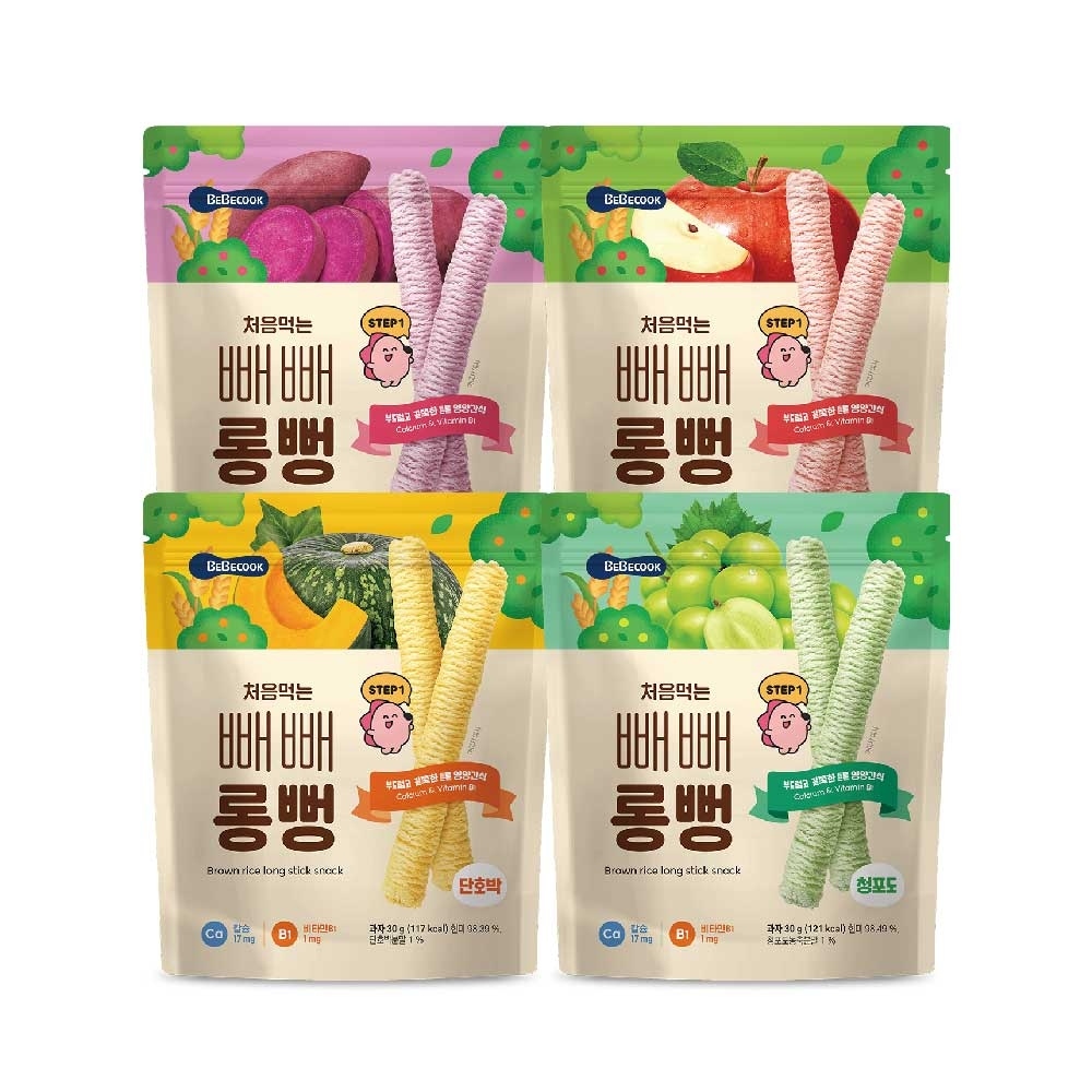 【BEBECOOK】嬰幼兒初食綿綿貝貝棒 7M+(紫番薯/蘋果/南瓜/青葡萄) 40g/包 | 韓國