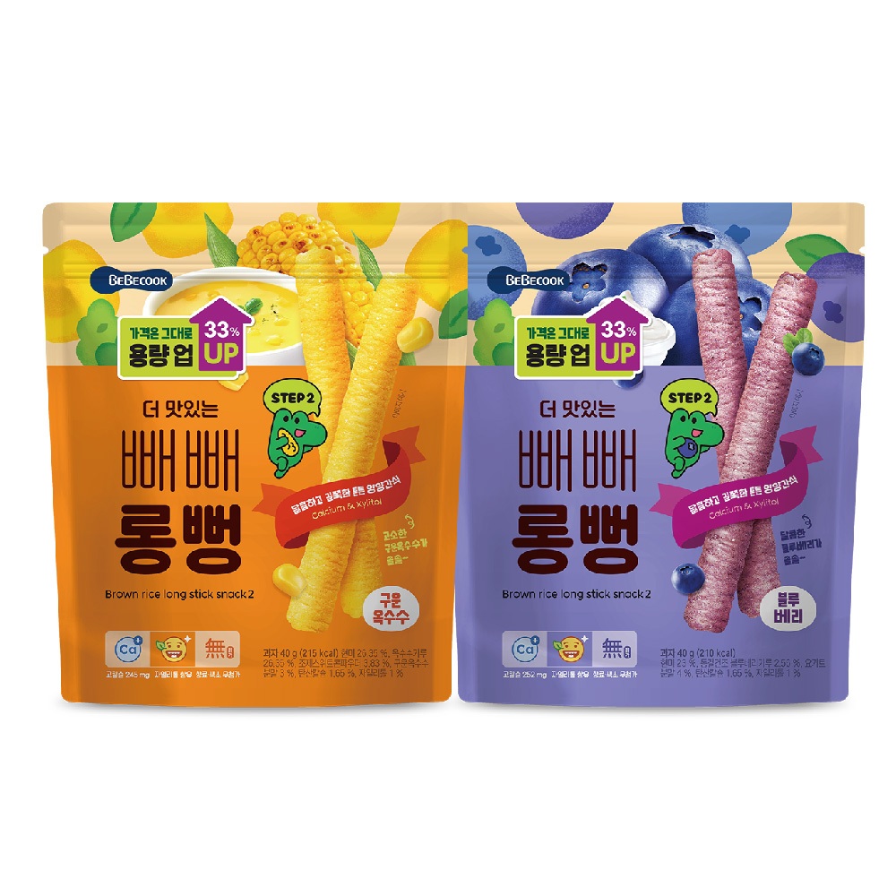 【BEBECOOK】幼兒初食綿綿貝貝棒 12M+(藍莓優格/炙燒玉米) 40g/包 | 韓國
