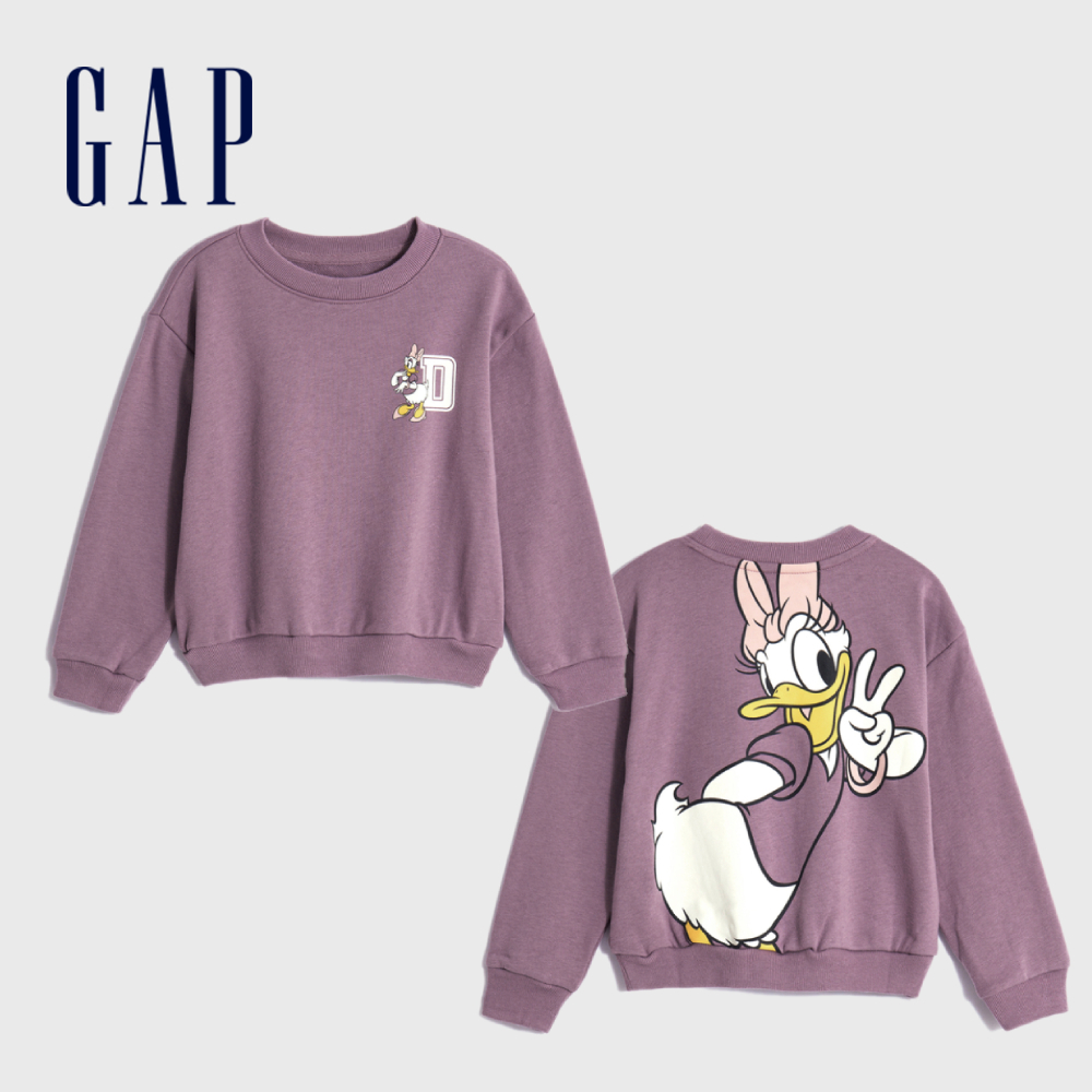 Gap 女幼童裝 Gap x Disney迪士尼聯名 印花圓領大學T-紫色(785853)