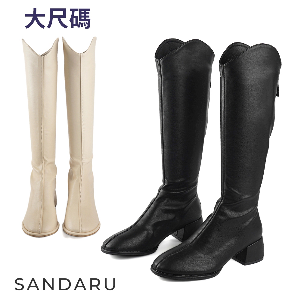 山打努SANDARU-大尺碼 長靴 素面V口中跟顯瘦高筒靴