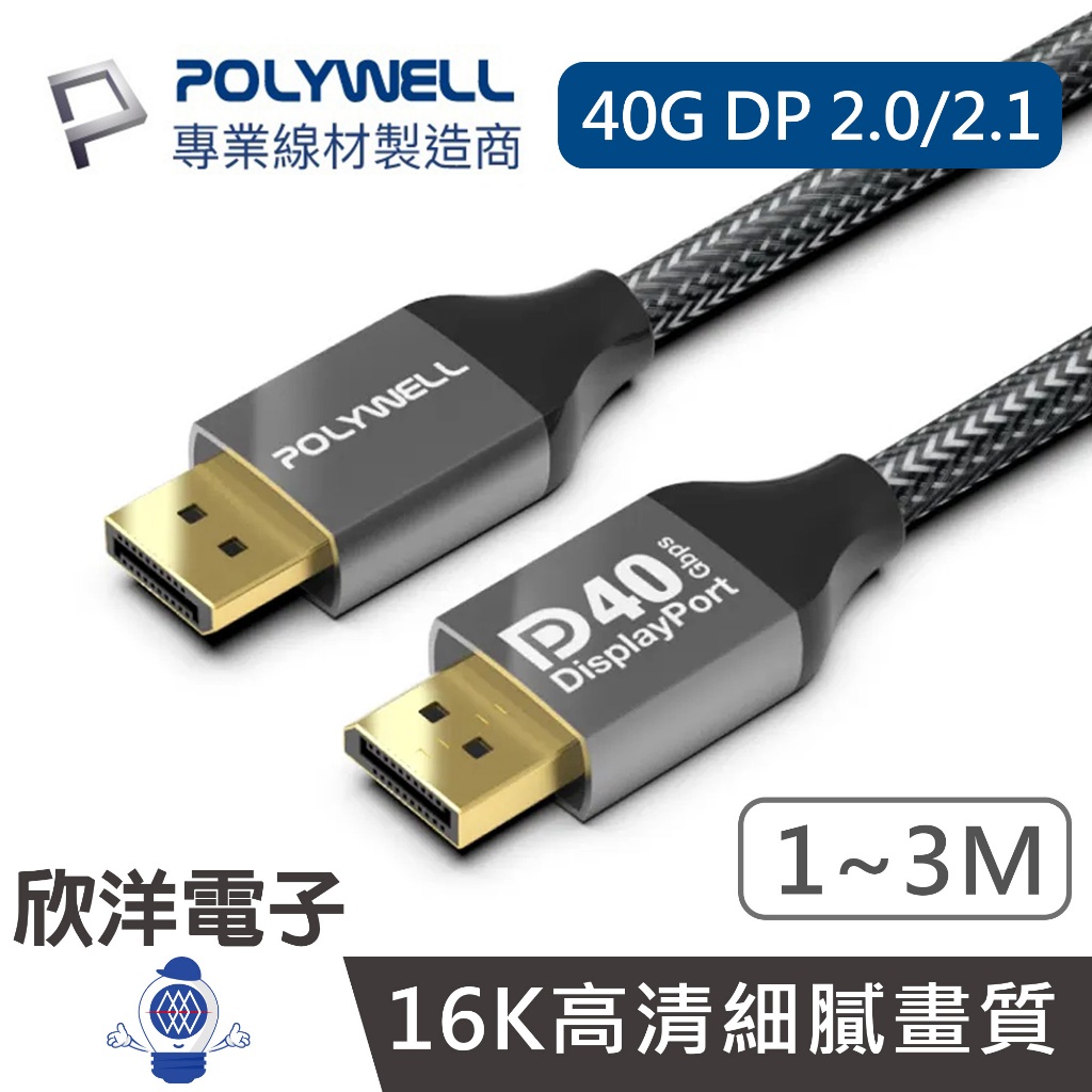 POLYWELL DP線 2.0/2.1 DisplayPort DP40 16K鋁合金編織線 1~3M 適用8K顯卡