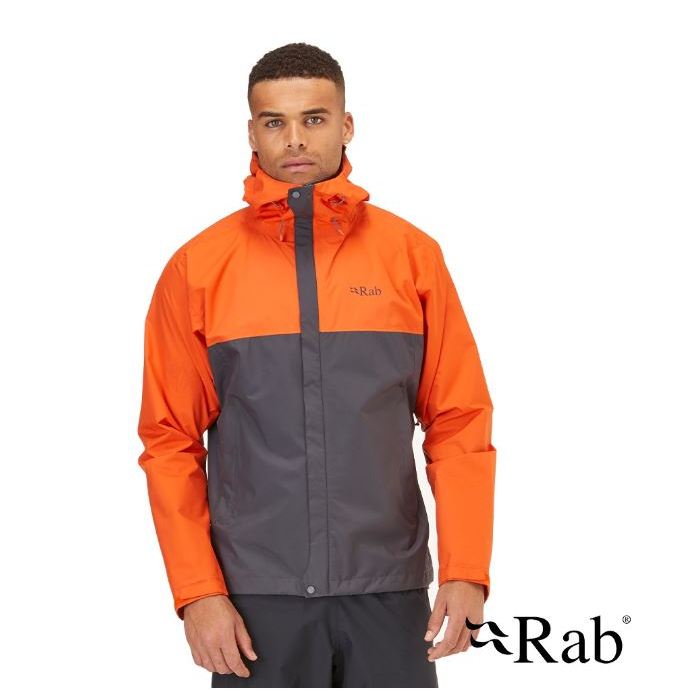 Rab Downpour Eco Jacket 男 輕量防風防水連帽外套 爆竹橘/石墨灰 【陽昇戶外用品】