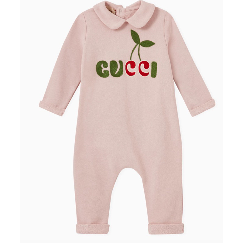 二手 GUCCI 童裝 粉紅色 棉質 櫻桃嬰兒連身衣(原價$12460)
