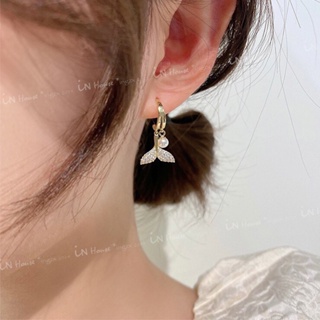 IN House* 🇹🇼現貨 韓國 925銀針 立體 魚尾珍珠耳環 美人魚 魚尾 水鑽 耳飾 耳釘 氣質 珍珠 耳環