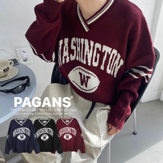 【PAGANS STORE】韓國 MASHINGTON 美式 橄欖球 W字母 重磅 針織 長袖 毛衣 (3 color)