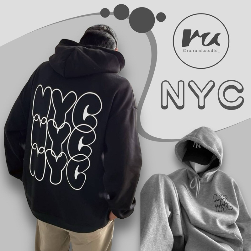《ru.rumi》 實拍❤️ NYC鏤空字母帽踢 刷毛帽T 冬季保暖 套頭衛衣 情侶衣 設計感 寬鬆