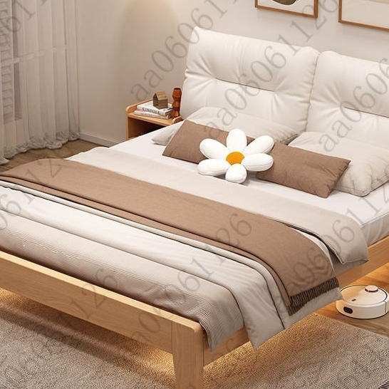 【新品床頭闆】北歐實木床小戶型經濟型臥室傢用雲朵軟包床1.2m單人床1.8m雙人床臥室