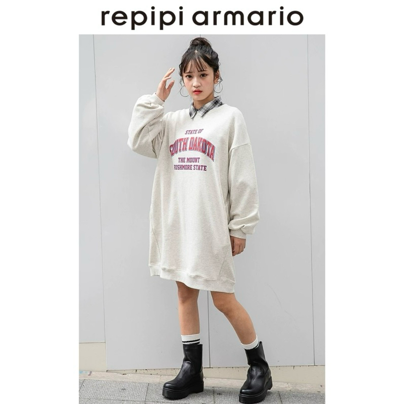 全新（吊牌已剪）repipi armario 白灰色長版大學T 尺寸：L