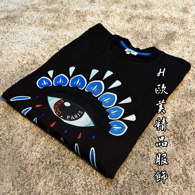 H精品服飾💎KENZO 高田三賢 刺繡款 藍眉眼睛 黑色 大學T/衛衣✅正品代購