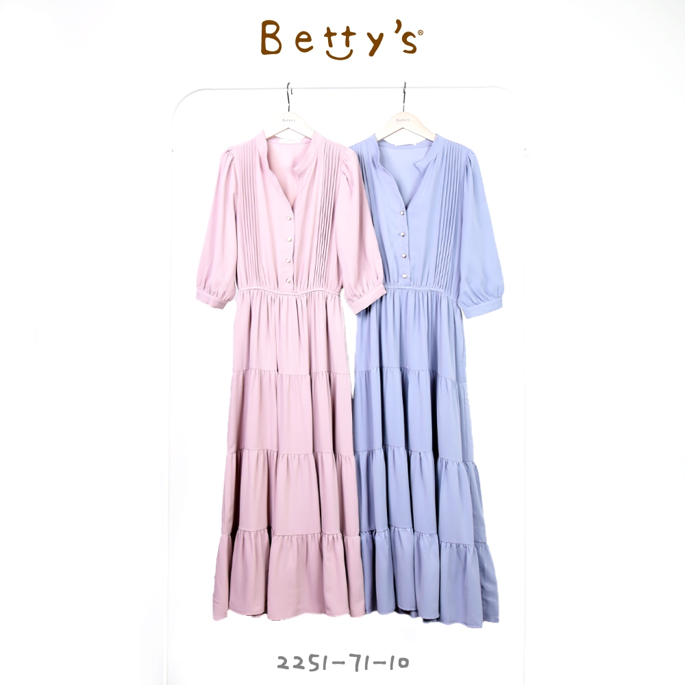 betty’s貝蒂思(25)小立領壓褶澎袖蛋糕長洋裝(共二色)