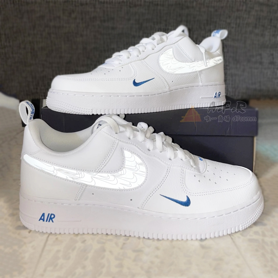 Nike Air Force 1 AF1 白 白藍 刺繡 藍勾 海鹽藍 小藍勾 小勾 反光 休閒鞋 FB8971-100