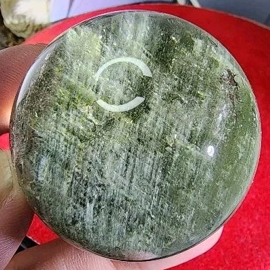 巴西天然 水晶球 千層 綠幽靈 聚寶盆 立體景 翠綠色 全內包 46mm #100-3