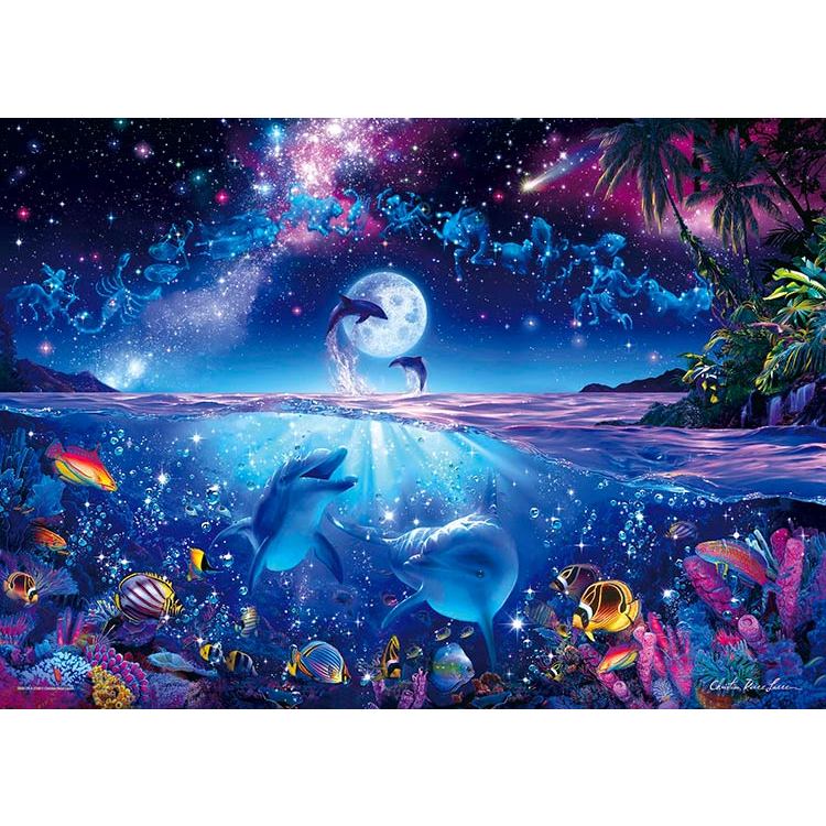 21-701 絕版迷你夜光3000片日本正版拼圖 美麗的海底世界 海洋 海豚 月光下的星願 Lassen