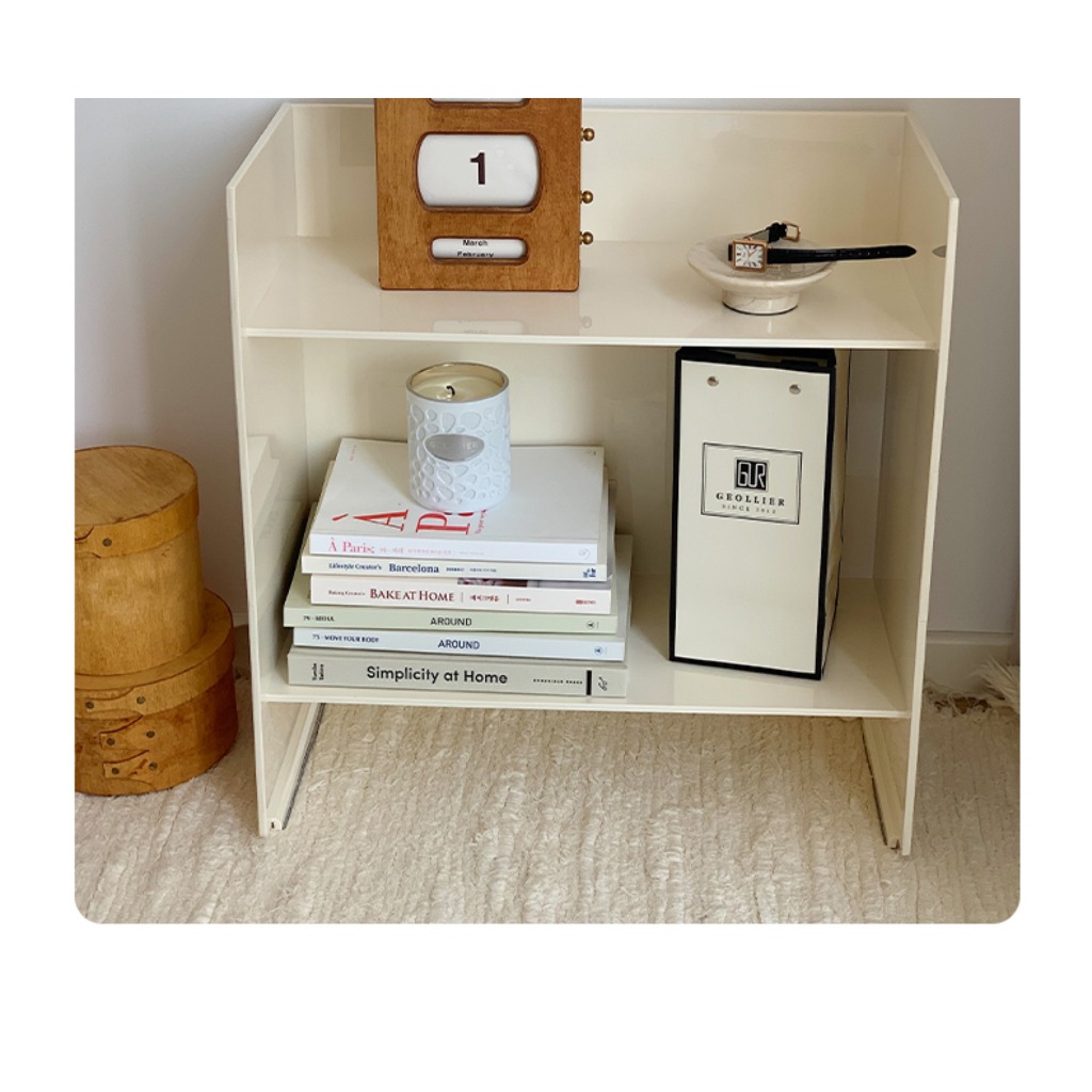 Ouniu丨韓國ig奶油風置物架 雙層壓克力置物架 書架 碗盤收納櫃 床頭櫃 邊几 邊櫃 置物櫃 架層 展示櫃 沙發邊櫃