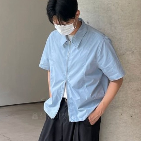 【Metanoia】🇰🇷韓製 弧形兩用拉鍊短袖襯衫