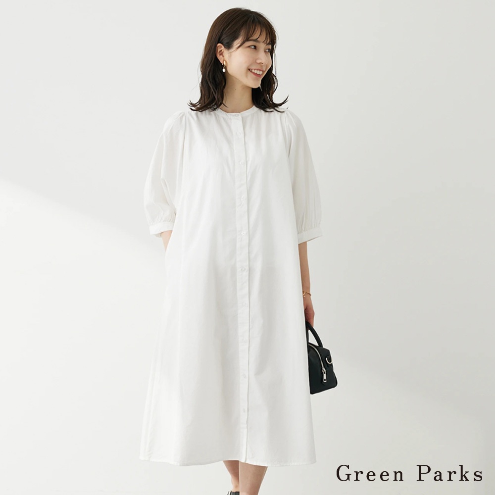 Green Parks 印度棉素面/條紋簡約開衩洋裝(6A32L0H0500)