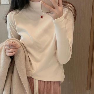 衣時尚 上衣 長袖T卹 發熱衣 保暖 S-2XL 新款打底衫半高領洋氣磨毛絨保暖內搭白色中立領上衣T149-773.