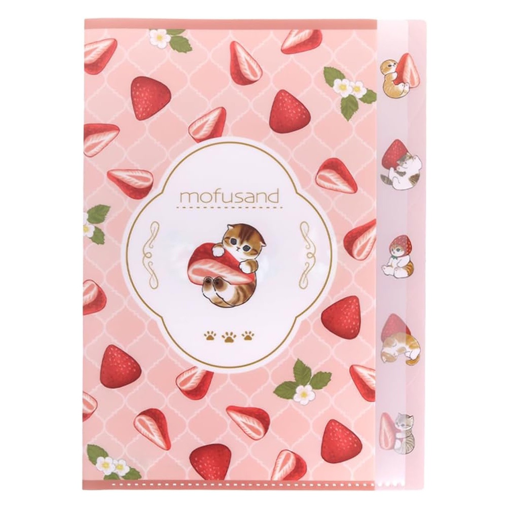 sun-star 日本製 mofusand 貓福珊迪 五層索引資料夾 A4 草莓貓咪 UA72645