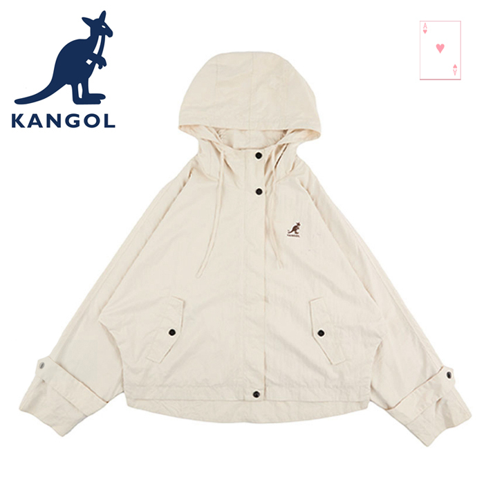 【紅心包包館】KANGOL 英國袋鼠 連帽短版風衣外套 63521420 外套 女款 米白 淺綠