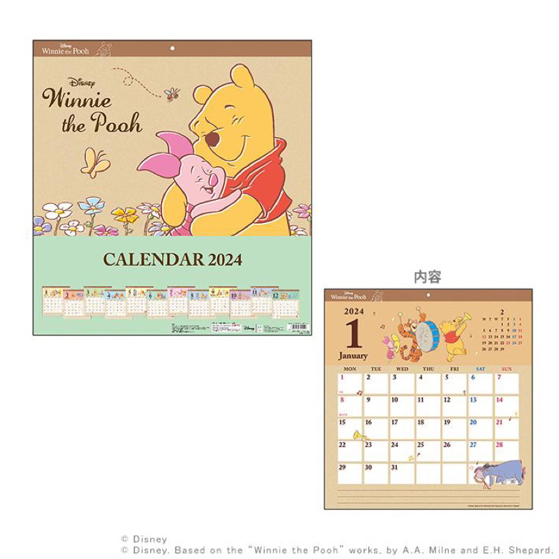 日本正版2024 小熊維尼 pooh 壁曆 掛曆 牆壁掛曆 掛曆 壁曆 桌曆 月曆年曆 行事曆 吊掛式月曆 壁掛行事曆