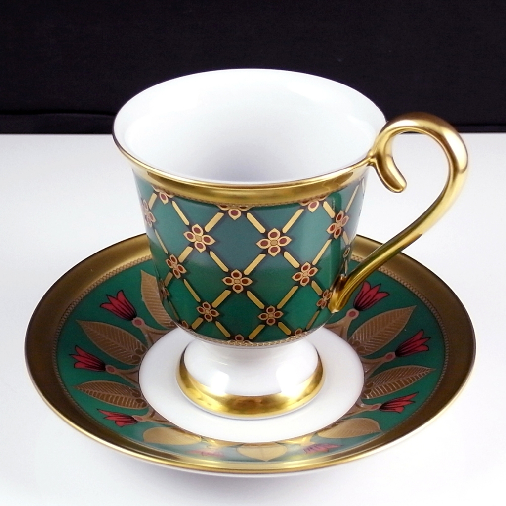 瓷器 德國 Hochst 俄式復活節彩蛋法貝熱 咖啡杯 Demi cup Espresso (綠)