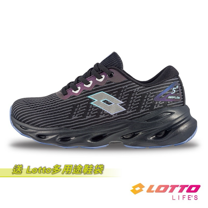 LOTTO 樂得 慢跑鞋 義大利 女 AIRFLOW5plus 風動跑鞋 穩定 耐磨 避震 黑 LT4AWR5290