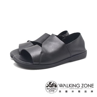 WALKING ZONE(女)真軟皮寬帶個性涼鞋 女鞋-黑色
