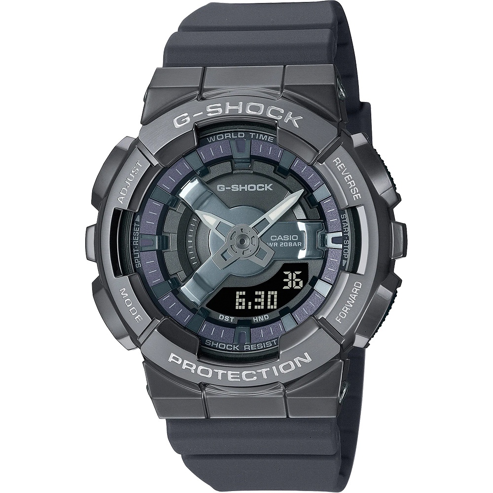 【CASIO】卡西歐 G-SHOCK 金屬色雙顯電子錶-個性銀 GM-S110B-8A 台灣卡西歐保固一年