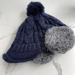 韓國製 正韓 小帽簷絨毛護耳帽‧飛行帽‧毛帽‧遮耳帽‧耳罩 保暖款 深藍