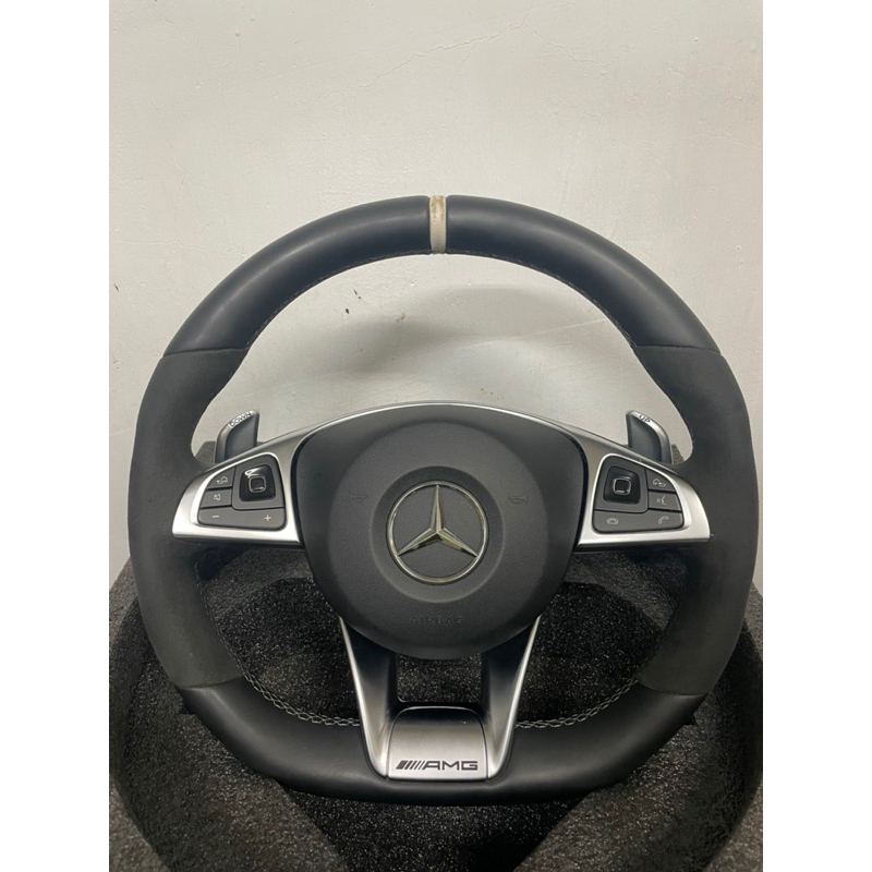 賓士原廠Benz W213 E63白車縫線麂皮平把方向盤（含氣囊）