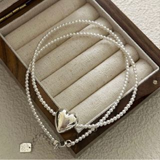 ʟᴜᴄɪʟʟᴇ ♡ 現貨 925 silver 🇰🇷正韓 純銀愛心小珍珠項鍊 小眾 高級感 時尚