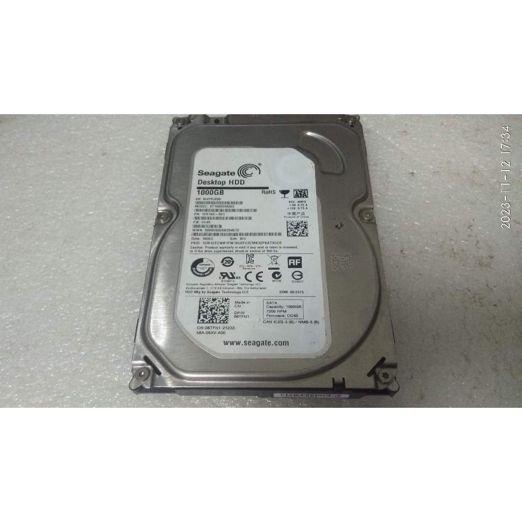 賣2手良品Seagate Barracuda  ST1000DM003 3.5吋1TB SATA3內接硬碟