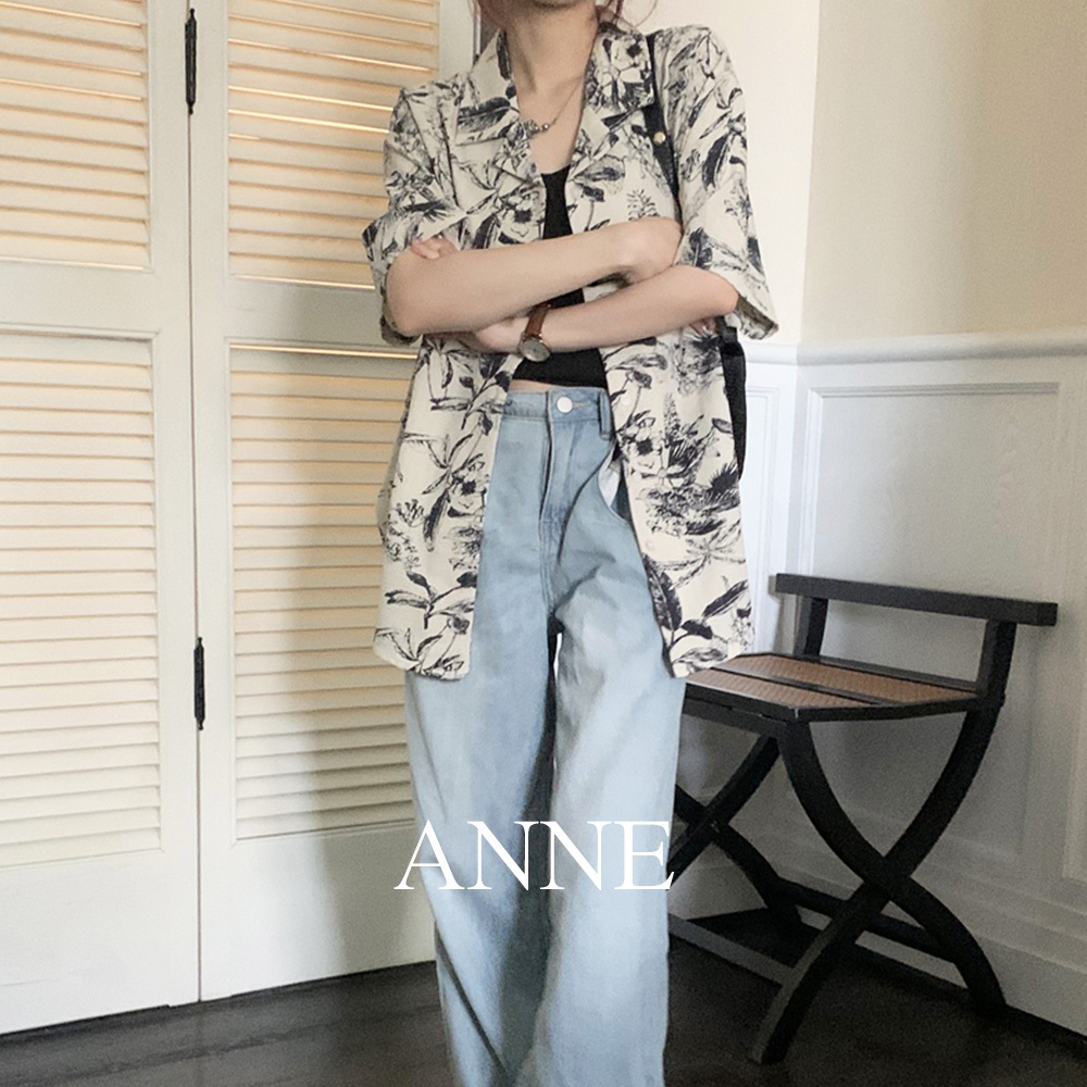 ANNE｜開襟花襯衫 夏威夷衫 碎花襯衫【AT20205】春夏 古巴領 古著風 復古 美式休閒 花襯衫 夏威夷襯衫