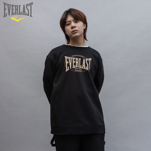 EVERLAST 大學T 黑 奶茶LOGO 內刷毛 長袖 休閒 男 4051112220