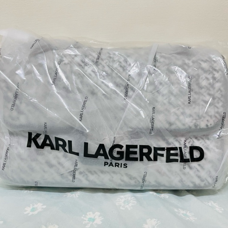 ［新品未拆封免運］卡爾Karl Lagerfeld 黑白毛呢鏈條包 長夾可入 斜肩背兩用 側背包