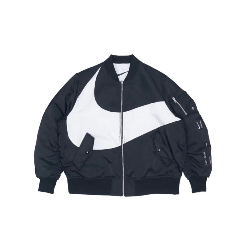 NIKE NSW SWOOSH MA1 JACKET 黑白 雙面穿 大勾 標語 飛行外套 防風外套 男款尺寸為M