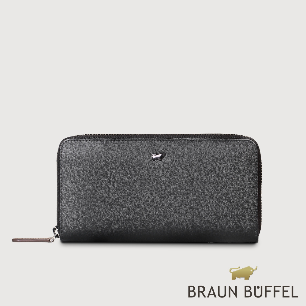 【BRAUN BUFFEL 德國小金牛】台灣總代理 波索-A系列 12卡拉鍊長夾-黑色/BF519-602-BK