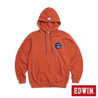 EDWIN 男款 再生系列 圓徽章圖騰連帽長袖T恤(中灰桔)