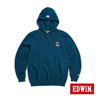 EDWIN 男款 再生系列 圓徽章圖騰連帽長袖T恤(苔綠色)