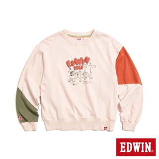 EDWIN 撞色圖騰造型寬厚長袖T恤(淡粉紅)-女款