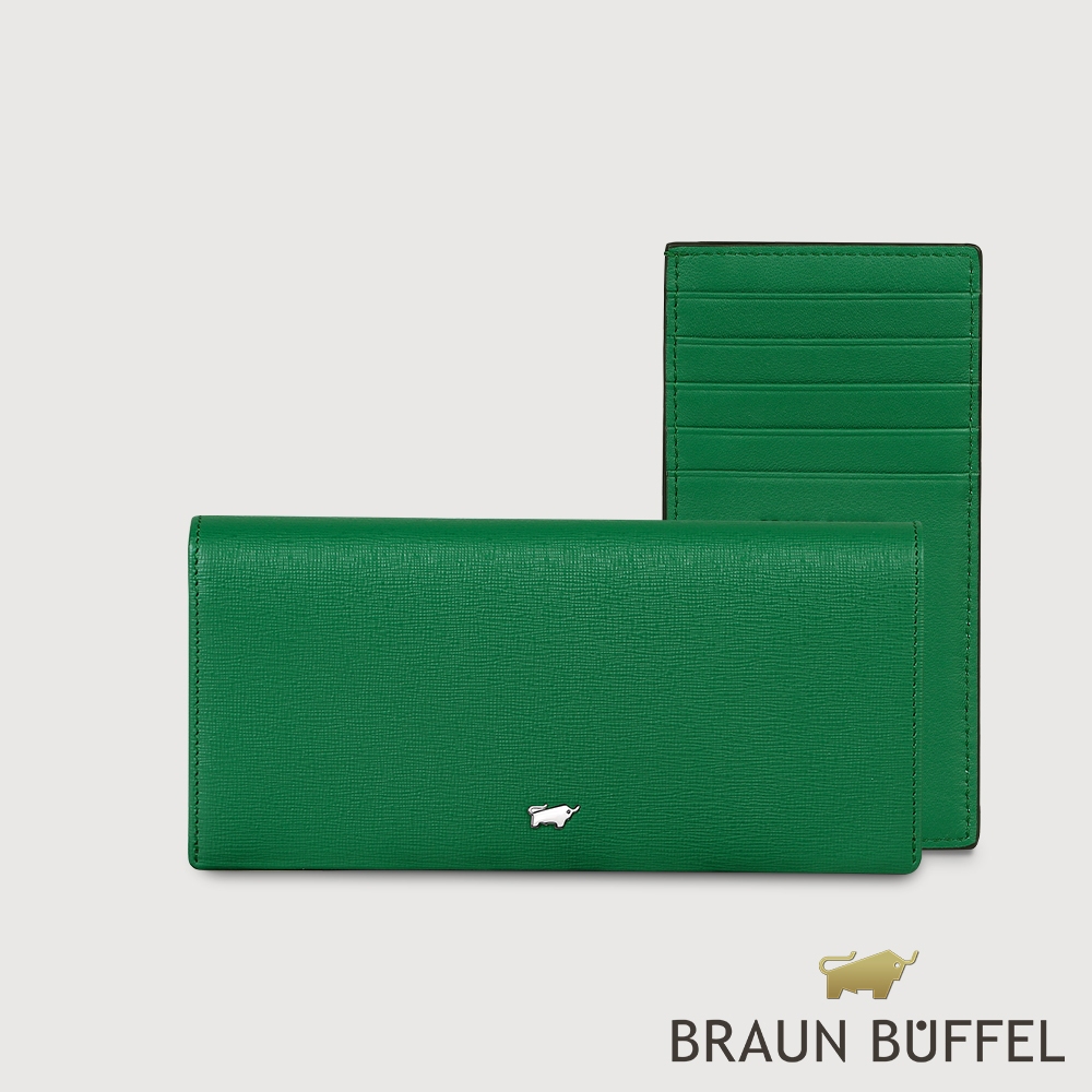 【BRAUN BUFFEL 德國小金牛】台灣總代理 欣娜 18卡兩折長夾-孔雀石綠/BF820-631-MC