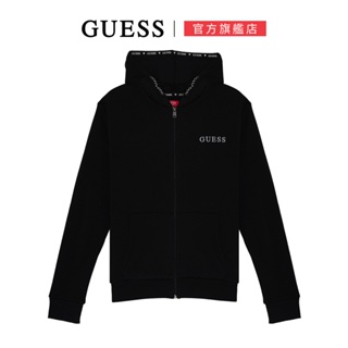 【GUESS】素面LOGO抽繩連帽外套-兩色可選