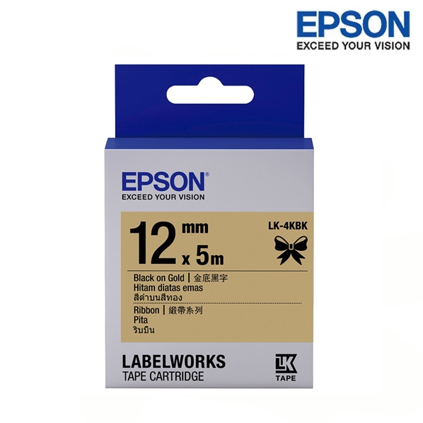 EPSON LK-4KBK 金底黑字 標籤帶 緞帶系列 (寬度12mm) 標籤 S654431