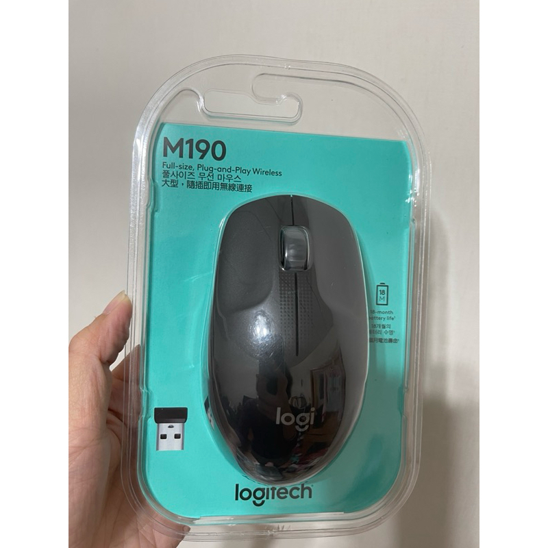 型號M190 Logitech 羅技 無線滑鼠含接收器 （全尺寸曲線設計，專為中到大型手掌設計) 公司貨