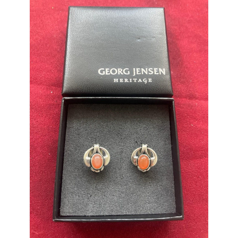 GEORG JENSEN 喬治傑生 2006 橘月光石 年度耳環 耳夾式