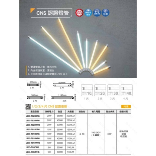 『光職人』舞光 LED T8燈管 雙遍入電 1尺 2尺 3尺 4尺 / 黃光 自然光 白光 CNS認證 無藍光危害