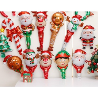 【現貨~當日發】耶誕節手持棒鋁膜氣球耶誕老人麋鹿氣球裝飾品平安夜商場 手持氣球 手持棒氣球 髮箍氣球 髮飾 聖誕節